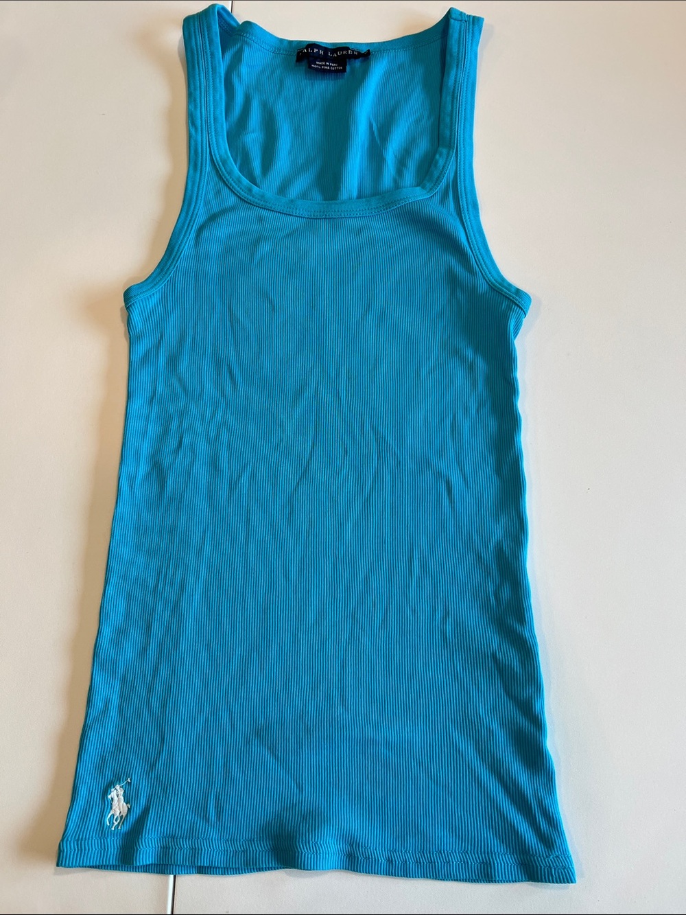 Vintage - Ralph Lauren Teal Turquoise Ribbed Scoop Neck Tank, Undershirt, M